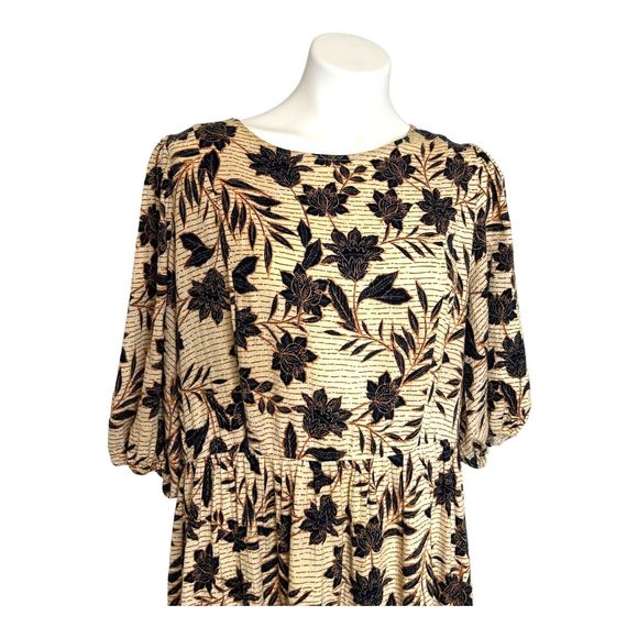 ELOQUII Floral Puff Sleeve‎ Tiered Cotton Midi Dress Cream Navy Blue Women's 16 - Picture 4 of 11